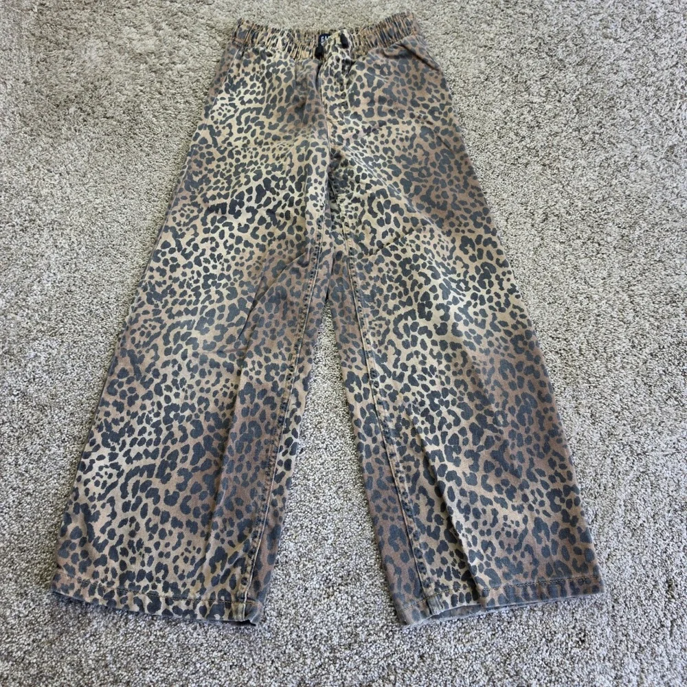 Gap Easy Wide-Leg Pull-On Jean Girls L 10-11 Tan Leopard Print Casual Athletic